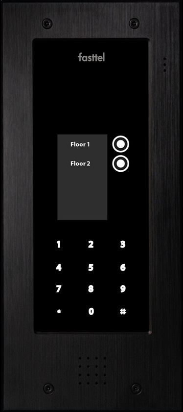 Fasttel Wizard Elite IP, de meest luxueuze videofoon, in zwart, 2 knoppen, codeklavier