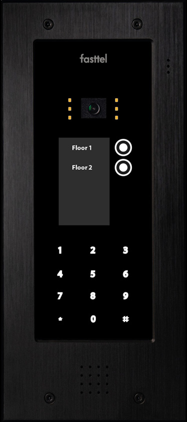 Fasttel Wizard Elite IP, de meest luxueuze videofoon, in zwart, 2 knoppen, codeklavier, camera