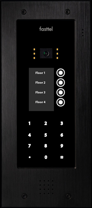 Fasttel Wizard Elite IP, de meest luxueuze videofoon, in zwart, 4 knoppen, codeklavier en camera